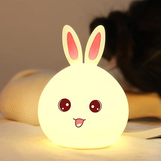 Silicone Rabbit Night Light | USB Rechargeable 7 Color-Changing LED Lamp with Touch Sensor Control | Kids Bedroom Décor & Gift for Baby,Multicolour