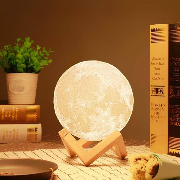 3D Crystal Moon Lamp, Creative Engraved Crystal Ball Night Light, USB LED Wooden Crystal Lamp for Home Office Decoration Birthday Gift Adults (Warm White)
