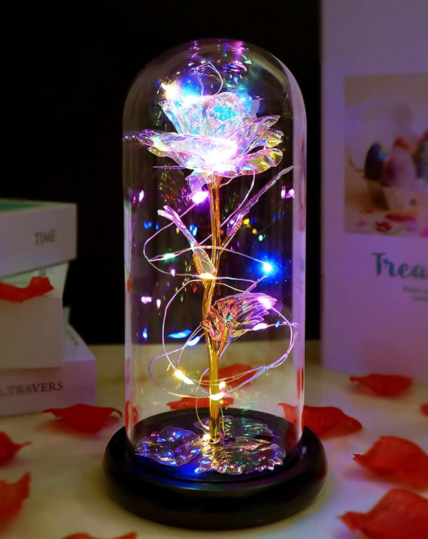 Forever Rose, Galaxy Glass Rose Flower and with LED Light Great Gift Ideas for Valentine's Day, Mother’s Day, Birthday, Anniversary, Engagement